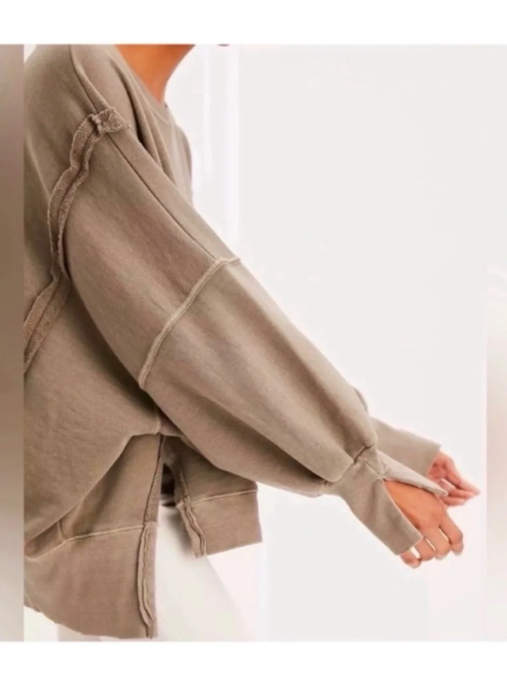 FREE PEOPLE Stone Grey Boho Oversized Crewneck Sweatshirt